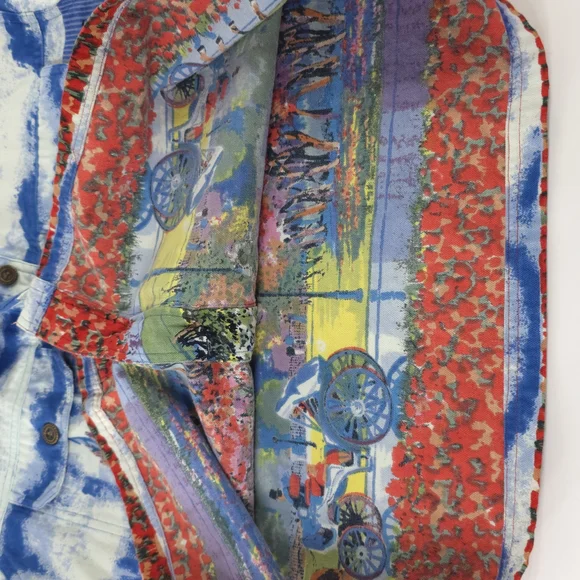 TAKE TWO Colorful Cityscape Denim Jacket WOMENS SIZE LARGE W/POCKETS 100% COTTON - Picture 10 of 16